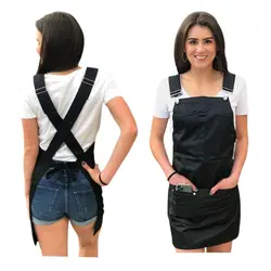 Collection Cross-back Apron for Women Men Black Apron with Large Pockets Adjustable Work Apron for Stylist Florist