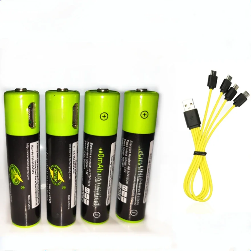 Batterie rechargeable originale ZNTER 1.5V AAA, 600mAh, batterie au lithium polymère rechargeable par USB, charge rapide via câble Micro USB
