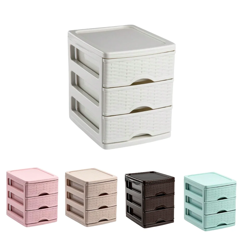 Unité de rangement de bureau, en plastique, 3 tiroirs, 17 x 13,5 x 17 cm, modèle Turia, effet osier, tour de rangement polyvalente, organisateur auxiliaire, bureau, salle de bain, bureau