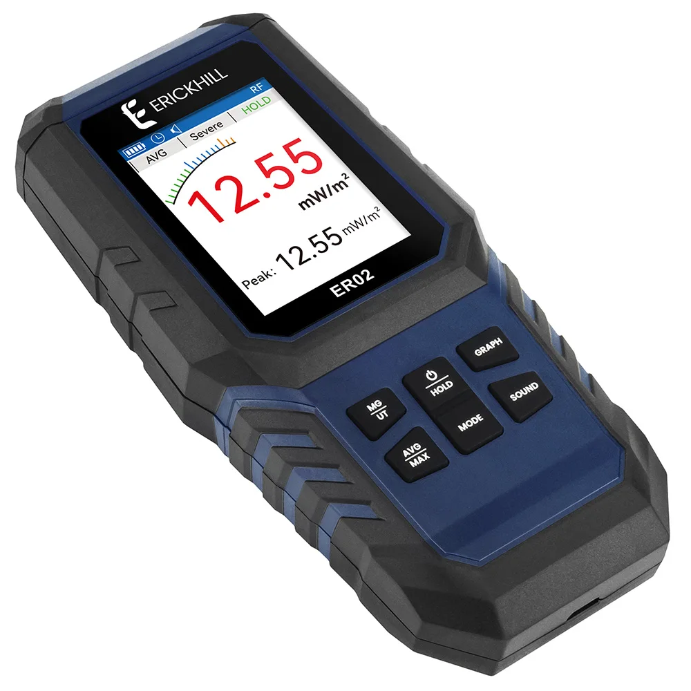 ERICKHILL ER02 Misuratore EMF Portatile, Rilevatore di Radiazioni del Campo Elettromagnetico EF RF MF, Tester di Radiazioni Elettromagnetiche, Rilevatore di Segnali, Rilevatore EMF Ricaricabile per