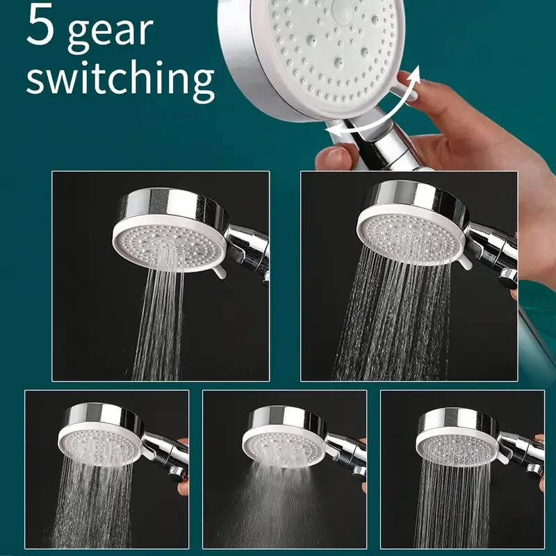 Ensemble de pomme de douche à main haute pression, 5 Modes, haute qualité, argent, filtre réglable, arrêt d'eau à un bouton, accessoires de douche