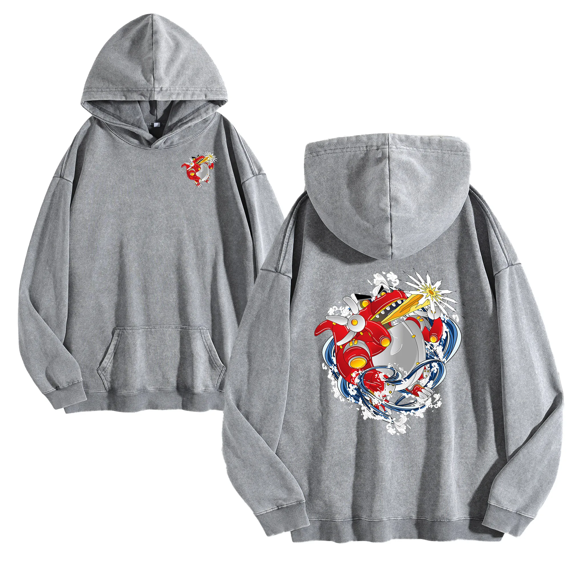 آلة الديناصور طباعة على الوجهين 400G خمر غسلها هوديي للجنسين المتضخم الشارع الشهير البلوز مجموعة الخريف/الشتاء