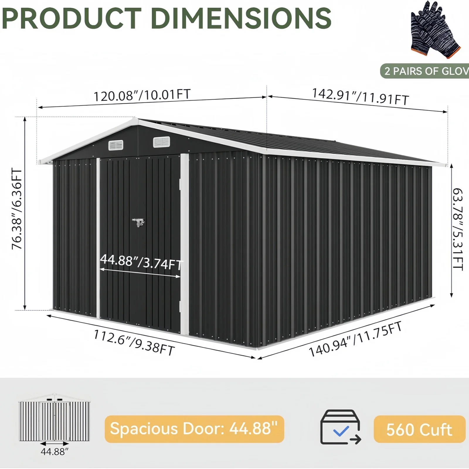 Nordivale 10x12FT Metal Storage Shed Lockable Double Door Outdoor Utility Shed with Sloped Roof for Backyard Garden Patio