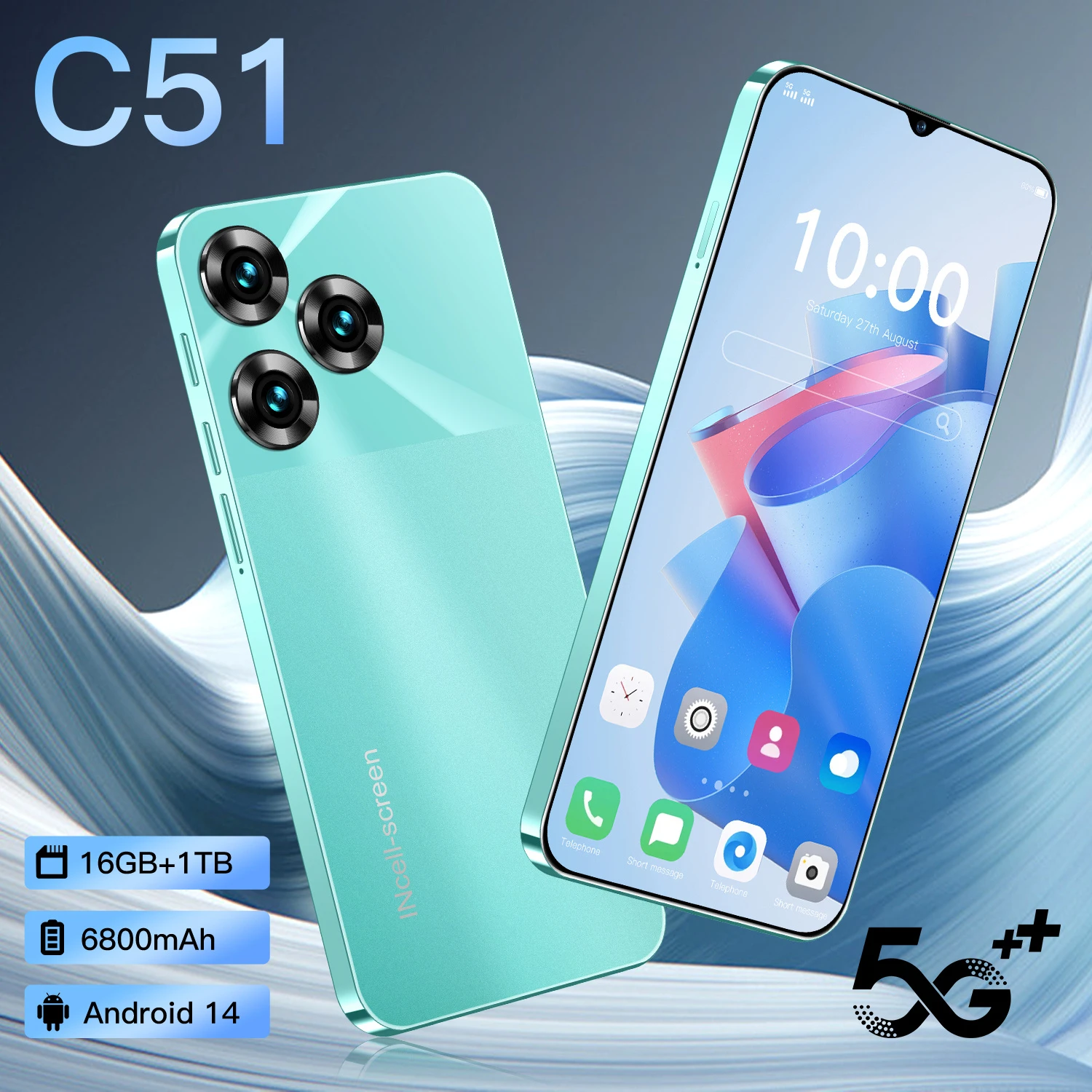 

New C51 6.8" Display Charge 6800mAh Battery 108MP Camera 16GB+1TB Smartphone Fingerprint Unlocked DualSIM Mobile Phones