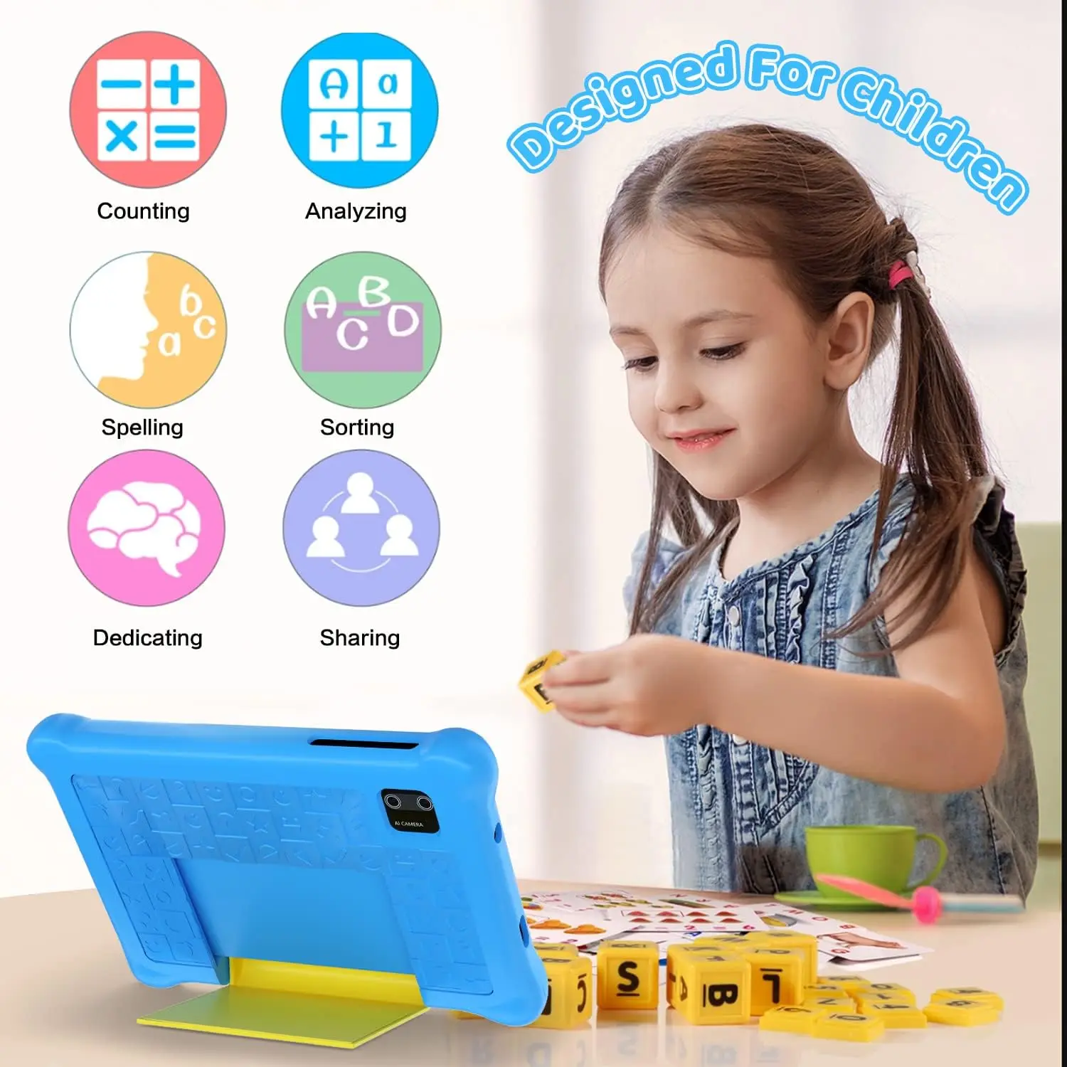 تابلت للأطفال 7 بوصة أندرويد 12 رباعي النواة 5 جيجابايت رام 32 جيجابايت روم 128 جيجابايت توسيع التحكم الآلي التعلم اللوحي المحمولة للصدمات