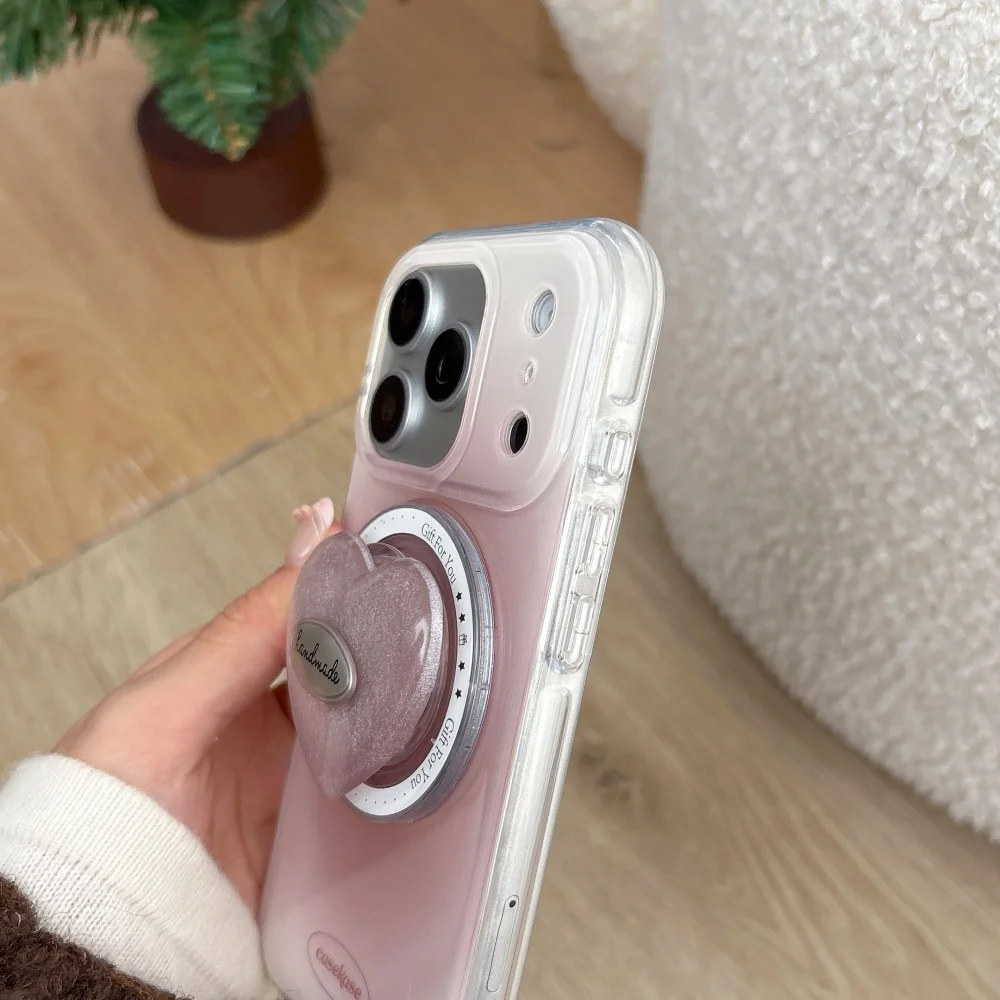 Koreańskie etui na telefon INS w kolorze brązowym z motywem kwitnącej miłości, z uchwytem MagSafe, do modeli 14, 15, 16, 17 Pro Max, etui ochronne, modne, słodkie etui na telefon. — zdjęcie produktu 5
