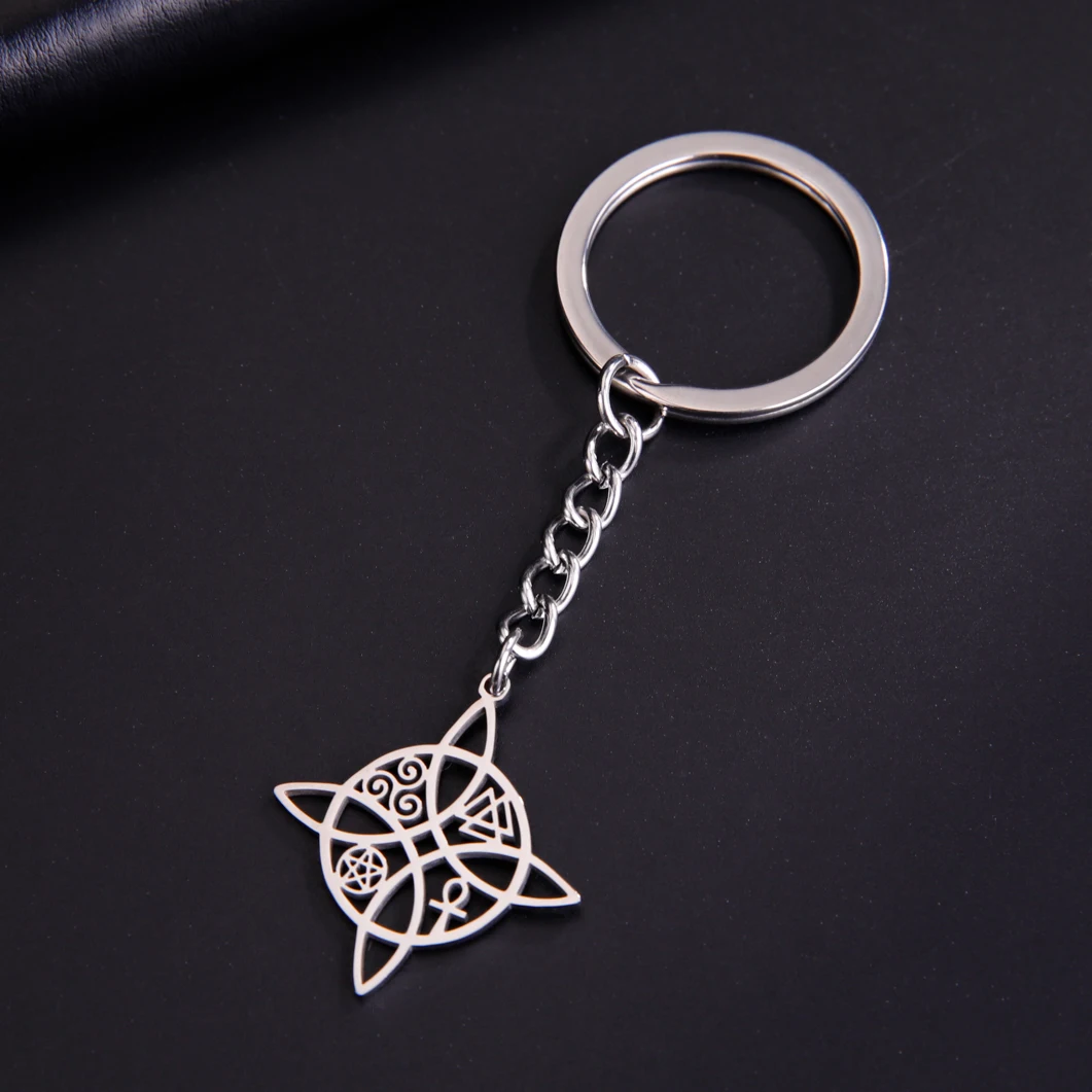 LIKGREAT Witch Knot Celtic Cruz Pentáculo Pingente Keychain para Mulheres Vintage Aço Inoxidável Valknut Keyring Amuleto Jóias Presente