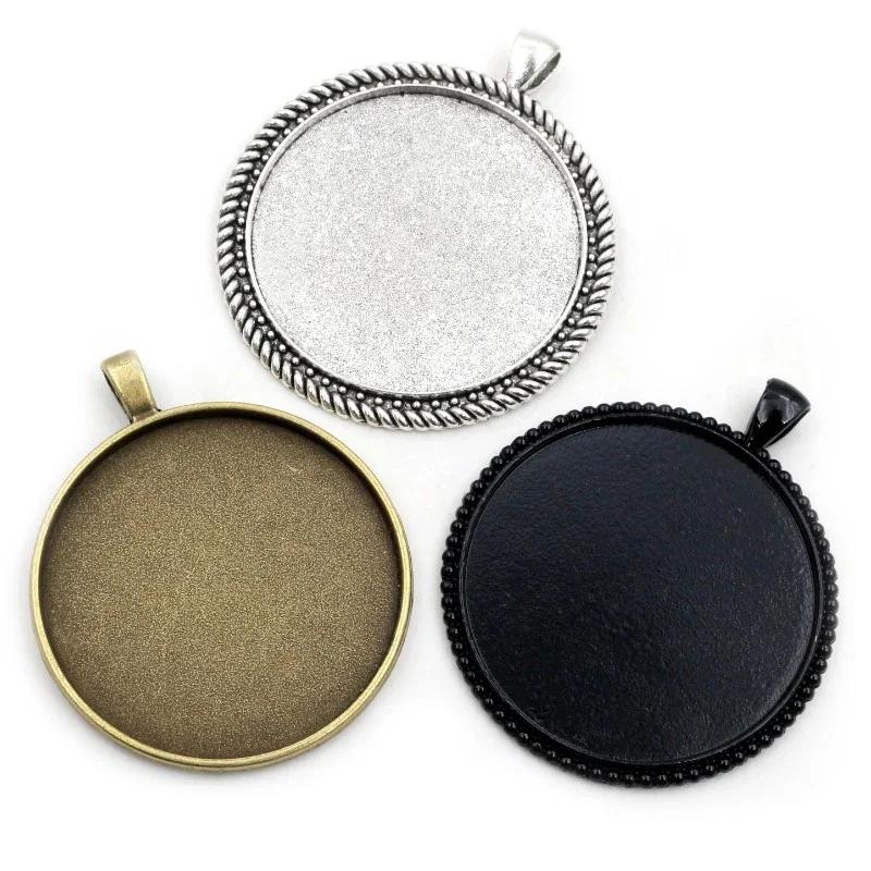 5 sztuk/partia 40mm wewnętrzna rozmiar Antique Bronze i posrebrzane czarne kolory Plated Fashion Style Cabochon baza ustawienie Charms wisiorek — zdjęcie 2