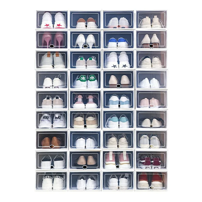 16-teiliges Stapelbares Schuhboxen-Set mit Klappdeckel Faltbare Haushalts-Aufbewahrungsbehälter Transparente Plastik-Schuhboxen