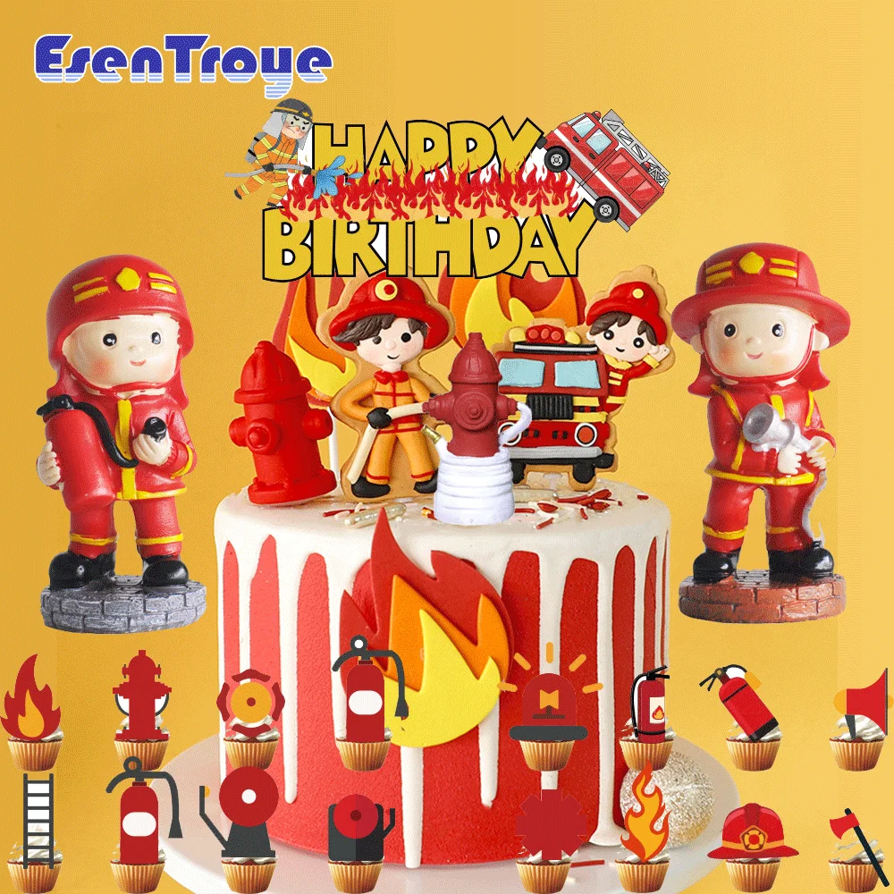 Fire Heroes Birthday Cake Decoration Boys Birthday Cake Topper Fireman Fire Extinguisher Fire Truck Theme Party Decor Kids Gifts