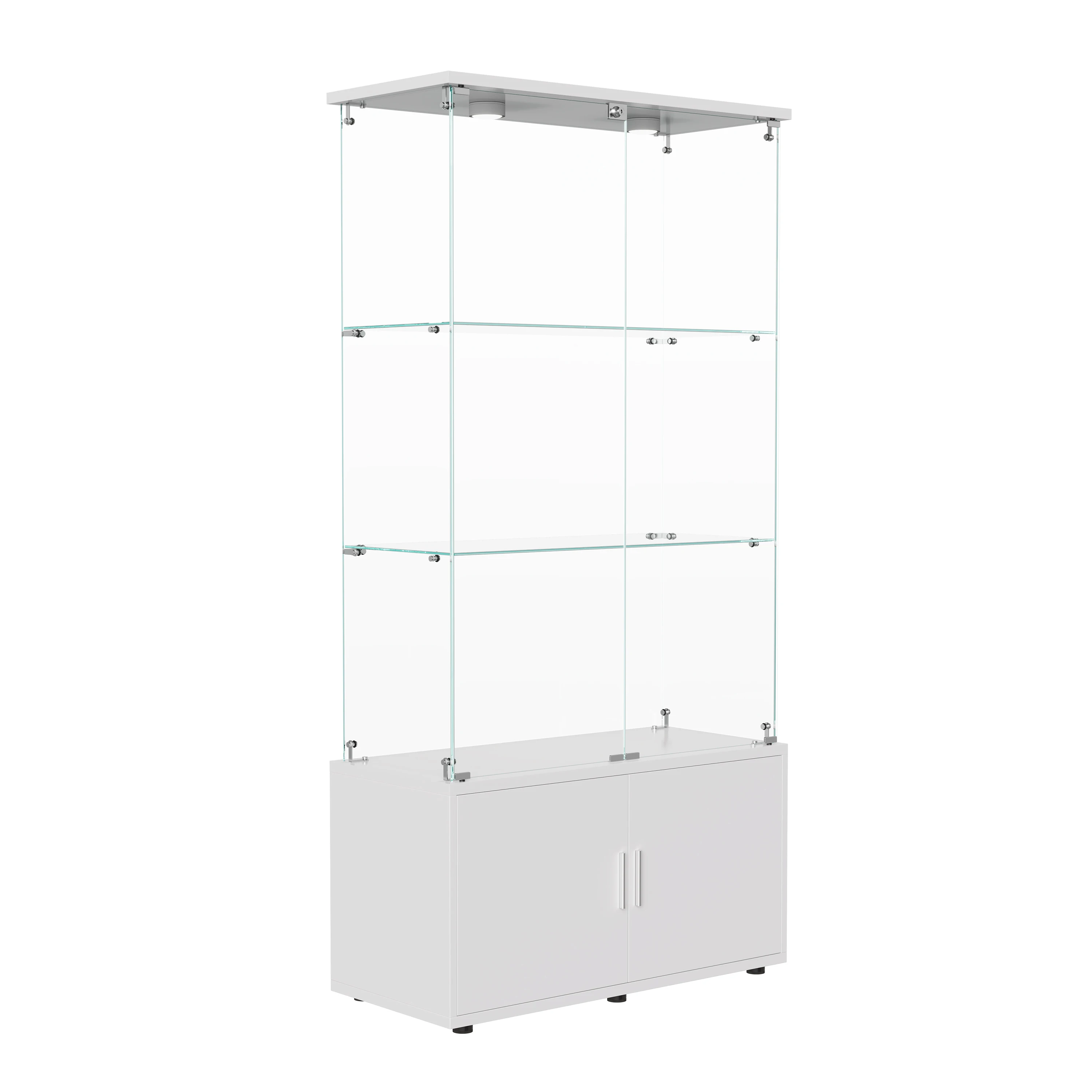 Vitrina de cristal con dos puertas de cristal y cerradura, expositor con 5 estantes de cristal, vitrina de cristal transparente, color blanco.