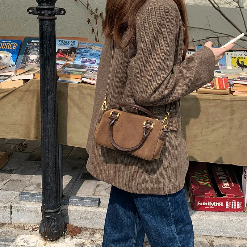 

Brown Suede Crossbody Bags Mini Sling Bag Women Handbag Fashion Cell Phone Bag Satchel Side Pocket Shoulder Miu Miu Sac Quali