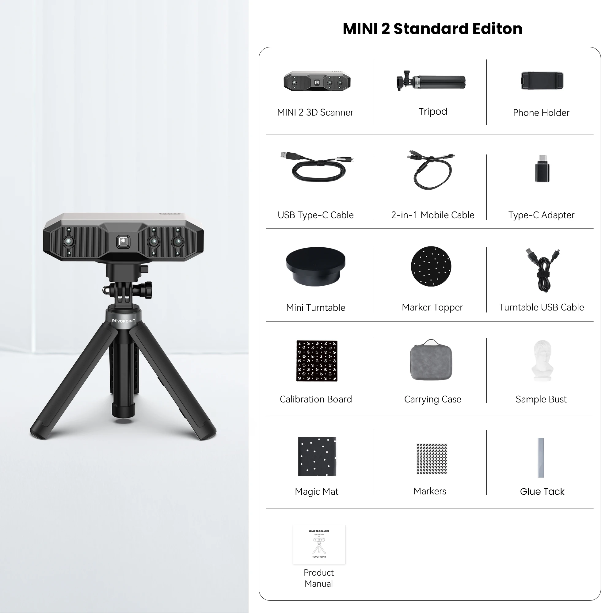 Revopoint Mini 2 Standard 3D-Scanner bis zu 0,02mm Präzision, 16 fps schnelles Scannen, Scanner für Dental, Schmuck und kleine Gegenstände