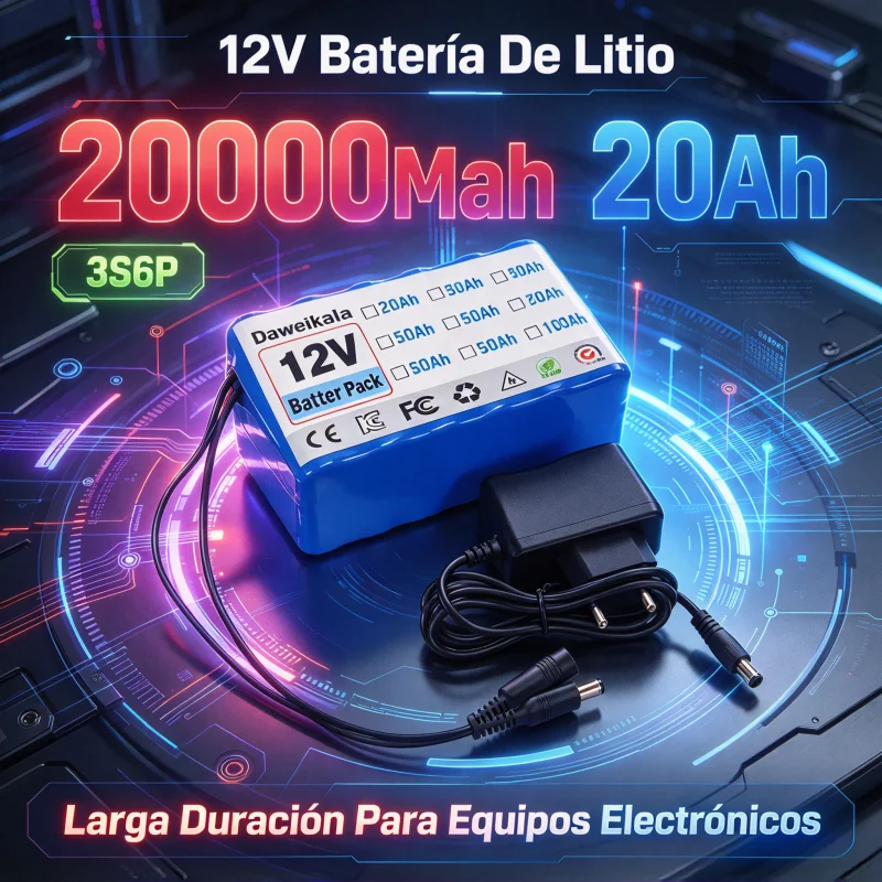 Pacco batterie al litio ricaricabile 18650, 3S6P, 12V, 20000mAh