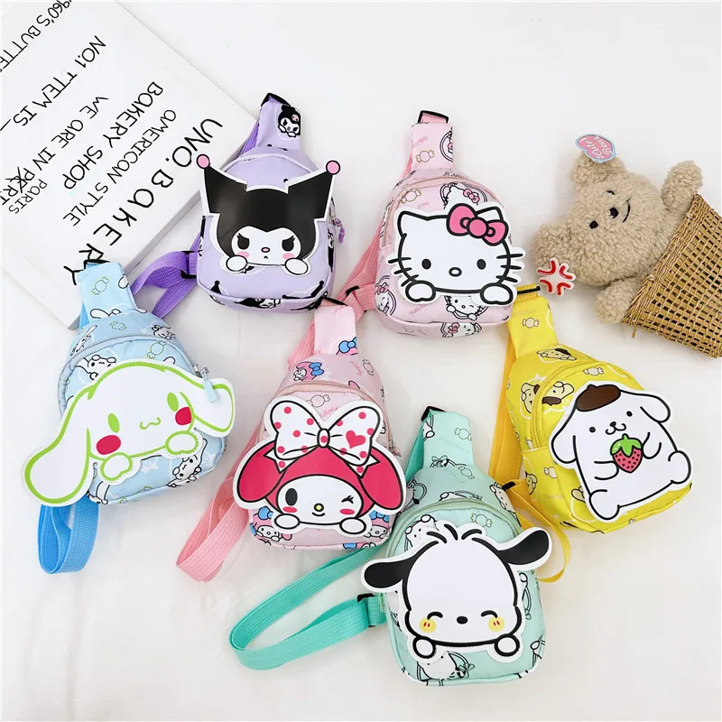 Kawaii Sanrio Hello Kitty Chest Bag Crossbody Bags Kuromi My Melody Cinnamoroll Messenger Shoulder Handbag for Women Toys Girls