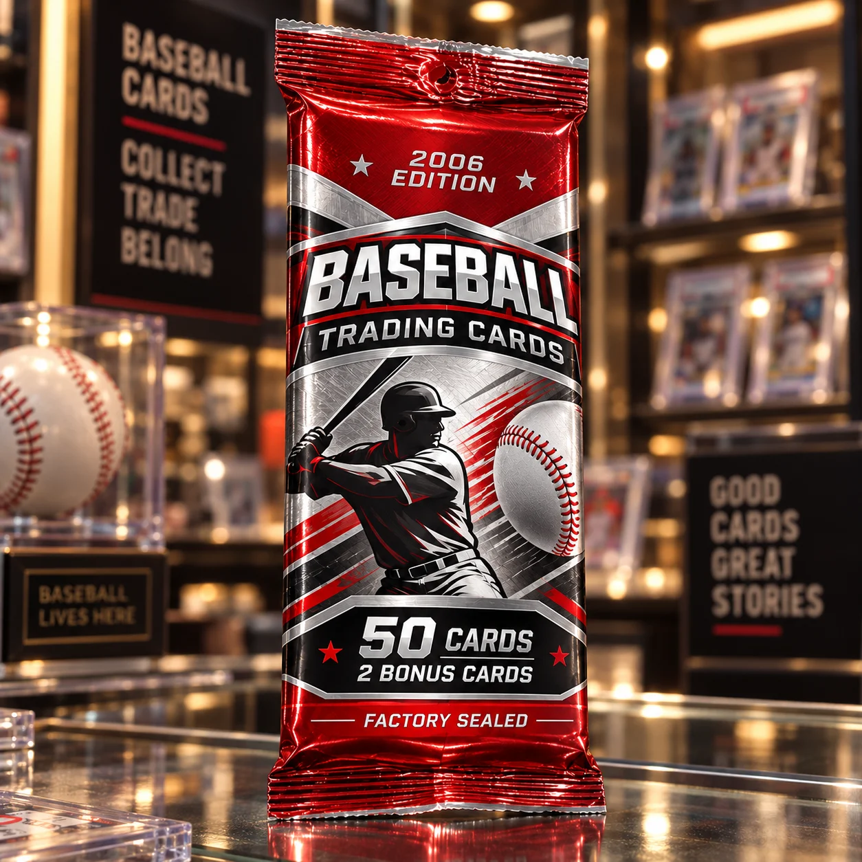 2006 Baseball Trading Card Hanger Pack, 50 Cards Factory Sealed Baseball Card Collection, Includes 2 Bonus Cards, Retro Style Collectible Hobby Cards for Baseball Fans and Card Collectors