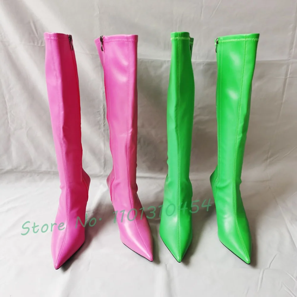 Super Pointy Knee High Boots Women New In Sexy Hot Waterproof Winter Pink Long Boots Outfit Cool High Heels Novelty Zipper Shoes