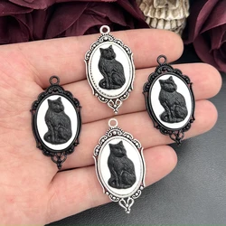 4pcs 42*24mm Vintage Gothic Black Cat Cameo Charms Halloween Witch Pendant Fit Jewelry Making DIY Jewelry Findings