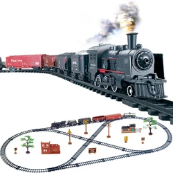 Classical Long Steam Train Track Electric Christmas Train Toy Set Diecast Model Educational Game Boy Toys for Children