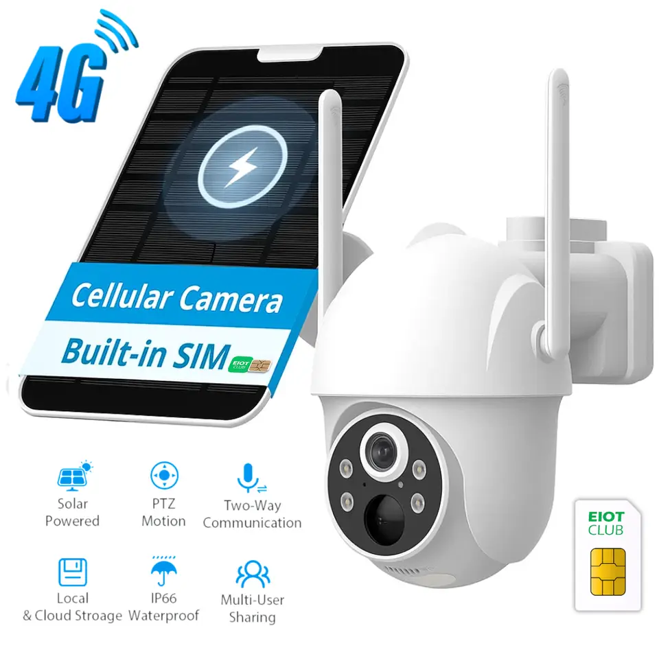 4G Solar Outdoor Security Camera with 8000mAh Battery & Night Vision