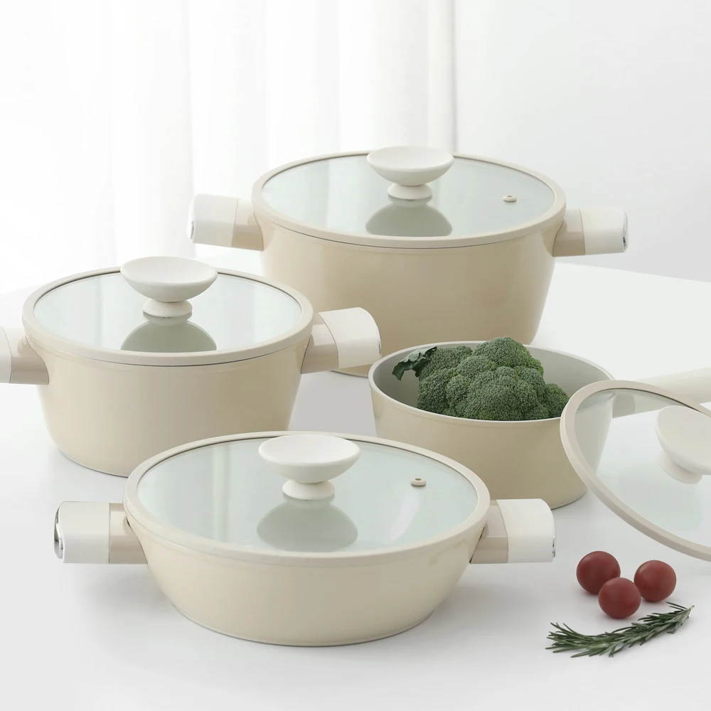 Coy Cream IH Full Induction Pot Flow Lying Pan court fanwork pot set