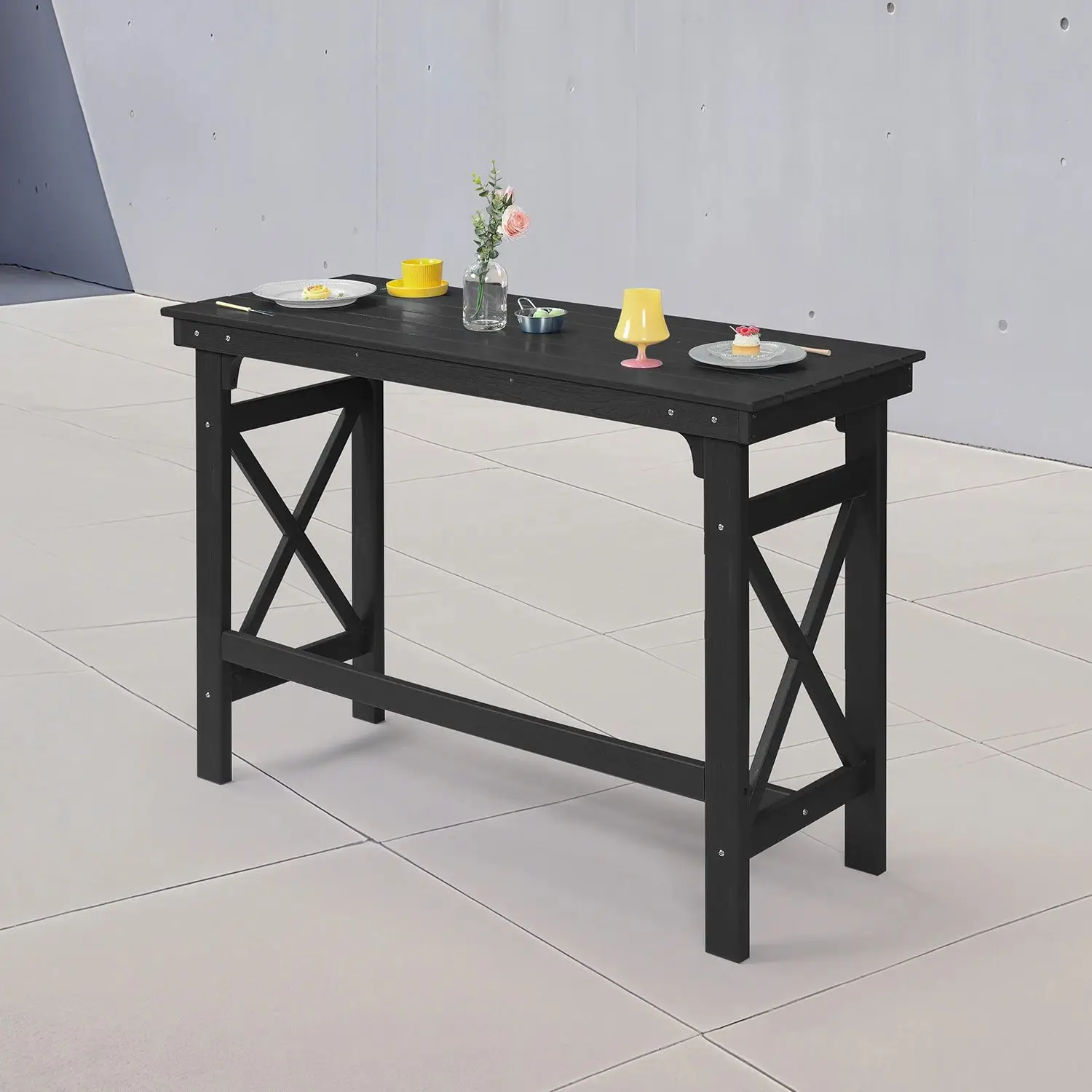 

Прямоугольный стол для патио SeeHill Obsidian 41 дюйм из HDPE, уличный стол-стойка для бара, для зоны у бассейна, террасы, балкона