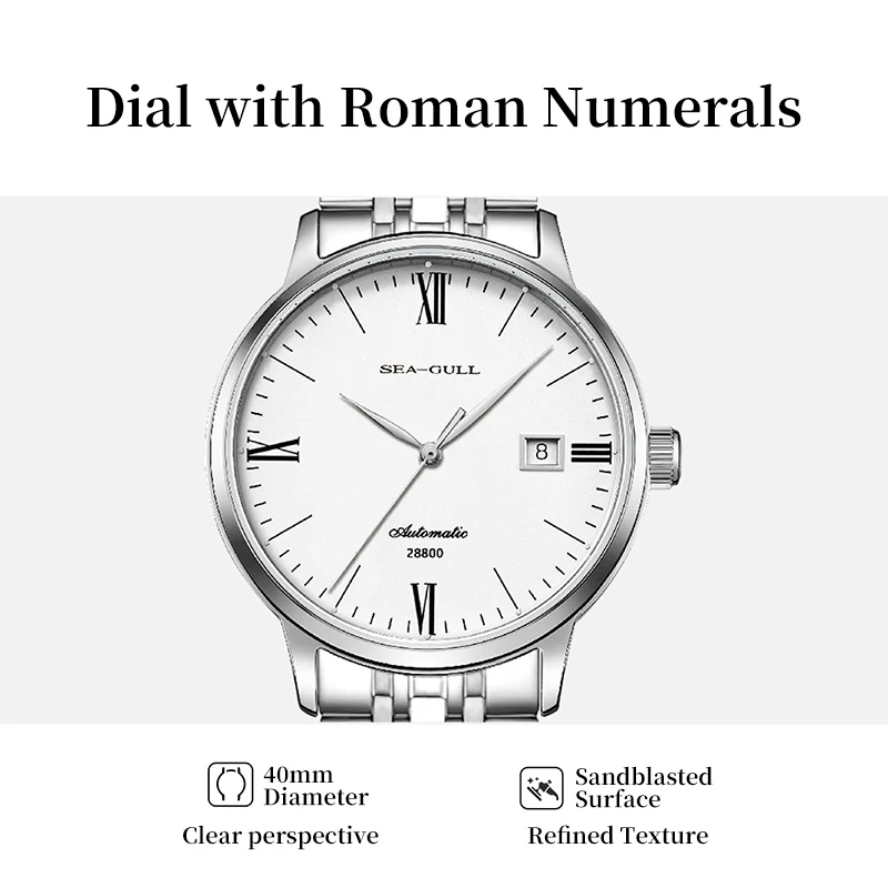 Seagull Minimalist Roman Series Automatic Mechanical Watch for Men Sapphire 50M Waterproof Business Causal Wristwatch Male 6173