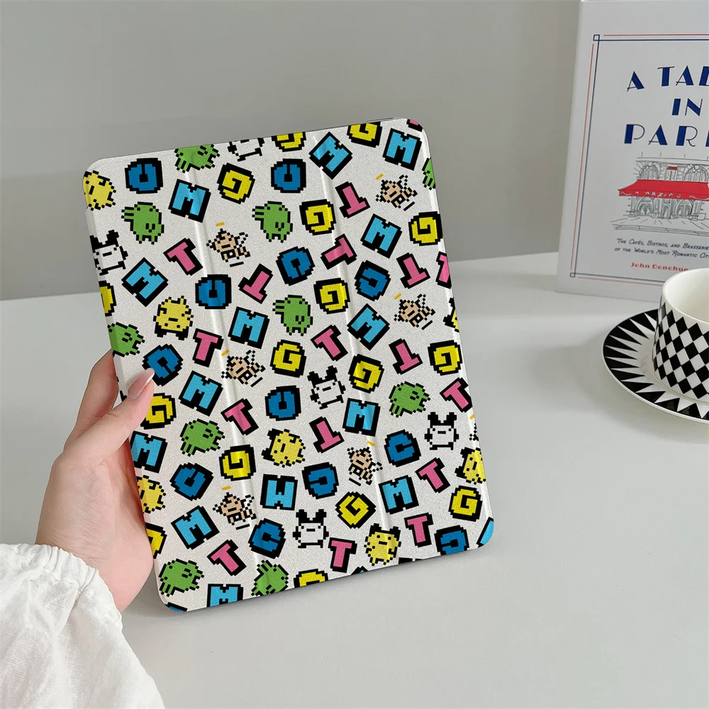 Pixel Tamagotchi Letter All Over iPad Case Tri-fold Cover For 2024 iPad 11