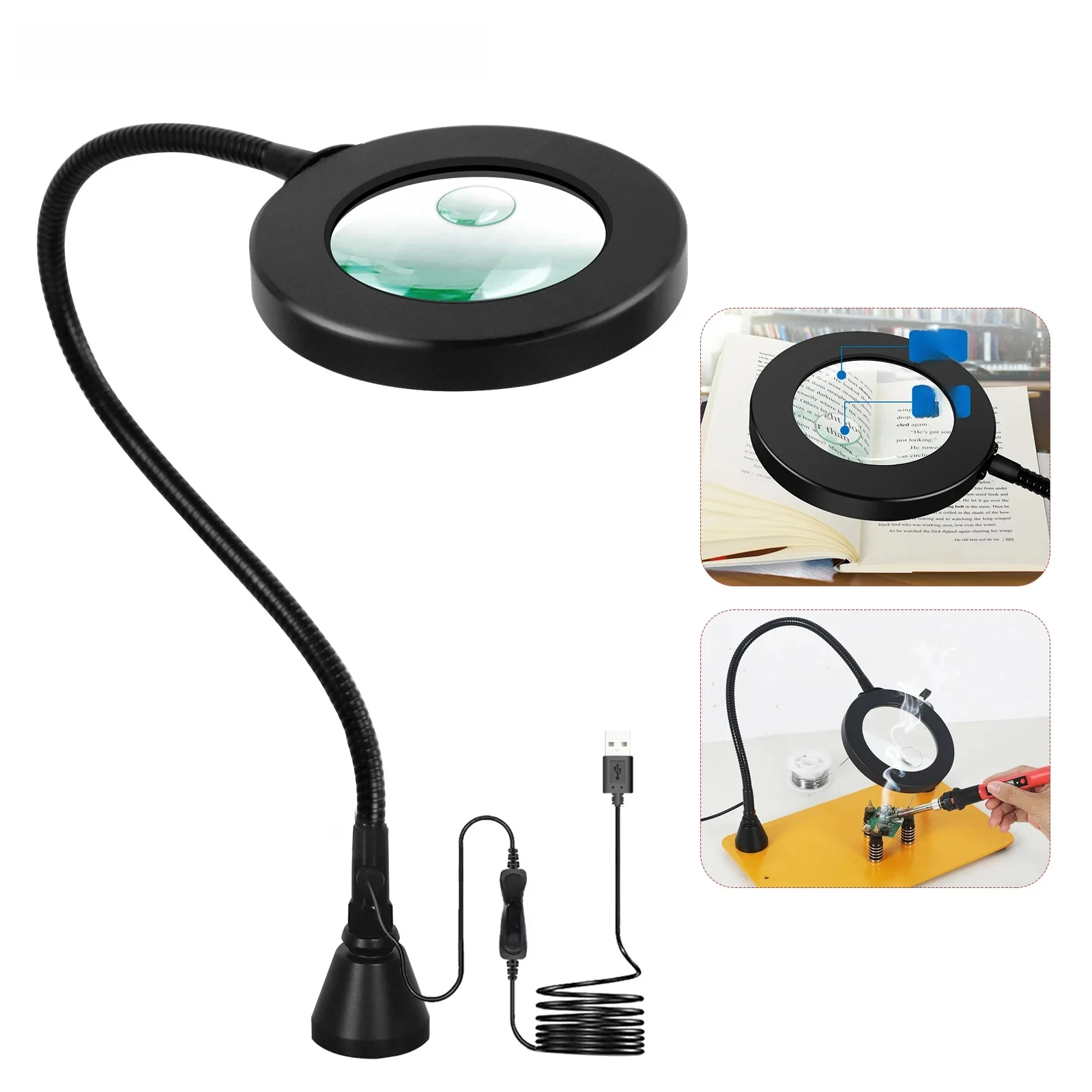NEWACALOX 3X-6X lupa lutownicza USB LED lampa ze szkłem powiększającym silna podstawa magnetyczna obsługa gęsiej szyi oświetlenie spawalnicze HomeTool — zdjęcie 2