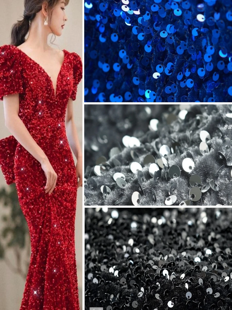 Sequin Fabric Evening Prom Dress By Meters Velvet Reflective Children's Wedding Dresses Clothes Fabrics Party Special Events