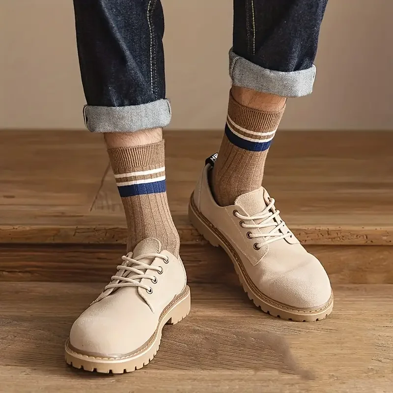 7 PCS Men\'s Striped Casual Breathable Socks High Quality Harajuku Retro Socks Anti-odor Sweat-absorbing Men\'s Cotton Socks