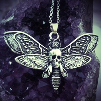 Death Moth Necklace Pendant 18inch Chain Sugar Skull Gothic Butterfly Rock Emo Goth Silver Color 18inch Strong Chain