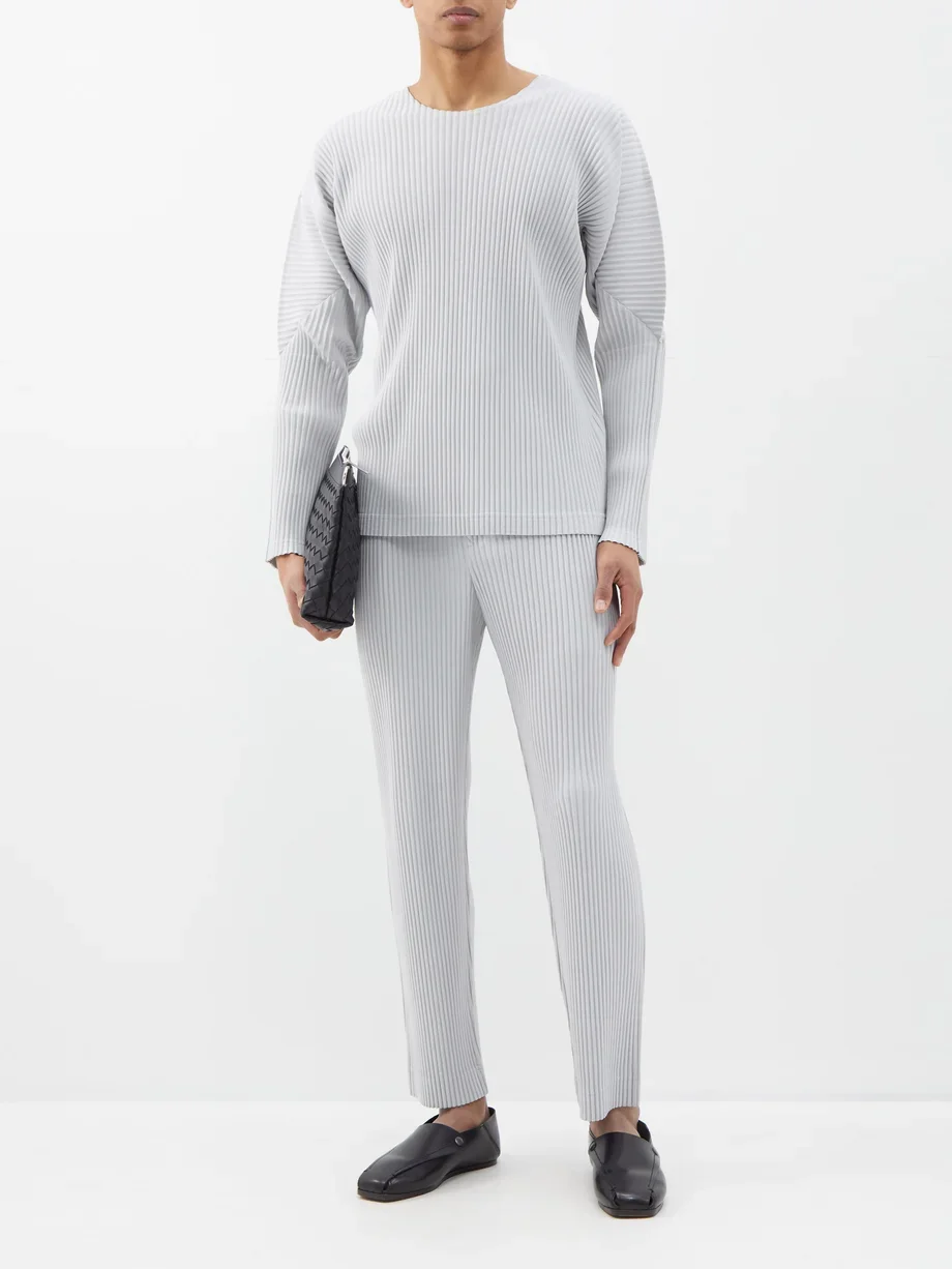 

Мужская плиссированная футболка Miyake с длинным рукавом, свободного кроя, с круглым вырезом, в японском стиле, для повседневной носки