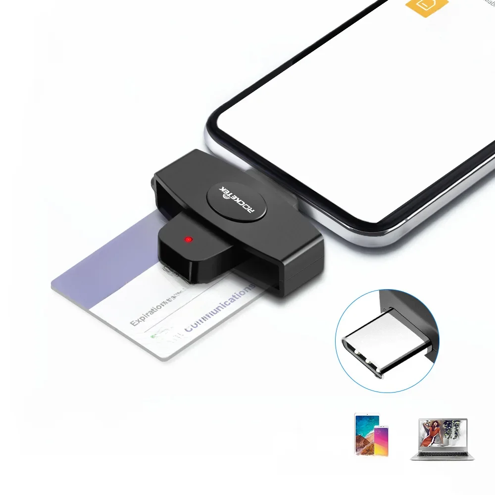 Lecteur de cartes intelligent Rocketek CSCR3 Type-C pour cartes bancaires, déclarations fiscales, cartes SIM/cartes IC, cartes d'identité