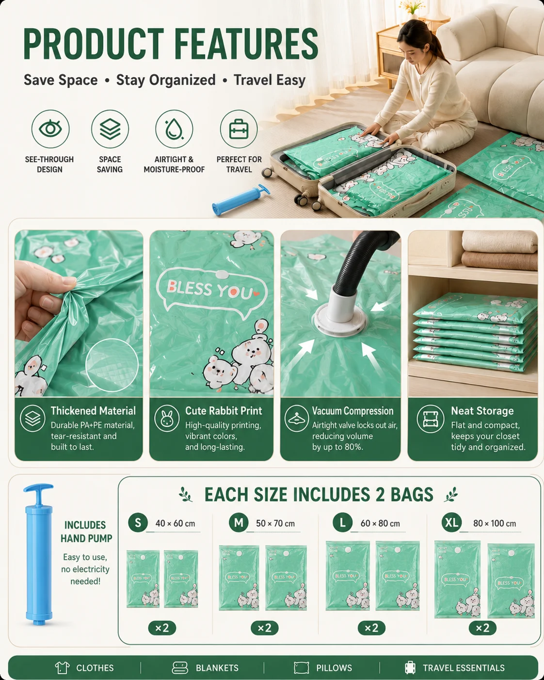 ถุงสูญญากาศลายกระต่าย 8 ชิ้น พ - Compression Bag Vacuum บทวิจารณ์และราคา