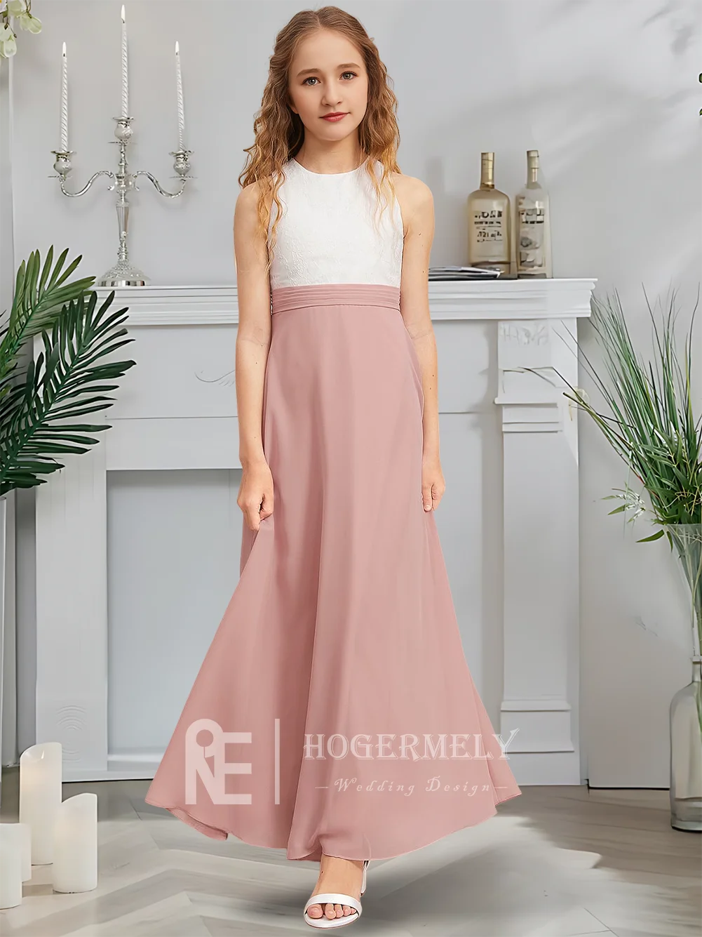 Дизайнерское платье трапециевидной формы для юных подружек невесты, лиловый туман, платье с цветочным узором для девочек, с круглым вырезом, шифоновое кружево, сад, гала-танец, свадьба