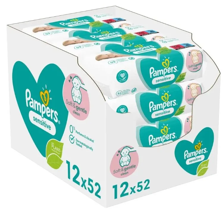 PAMPERS SENSITIVE Lingettes humides pour bébé Op. 12x52 pièces