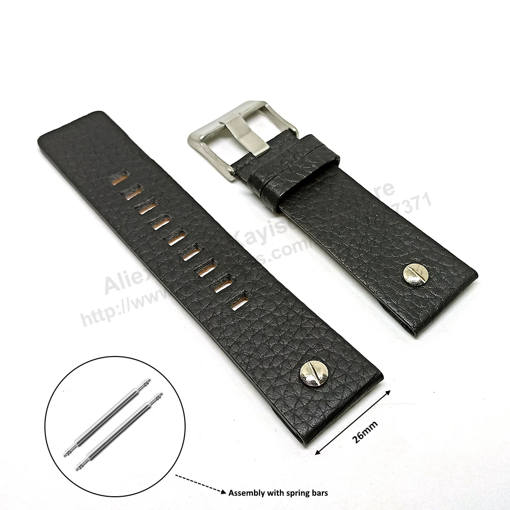 Fits/For Diesel Digital Tiptronic DZ1129 , DZ7280  - 26mm Black Genuine Leather Rivet Replacement Watch Strap Band Belt