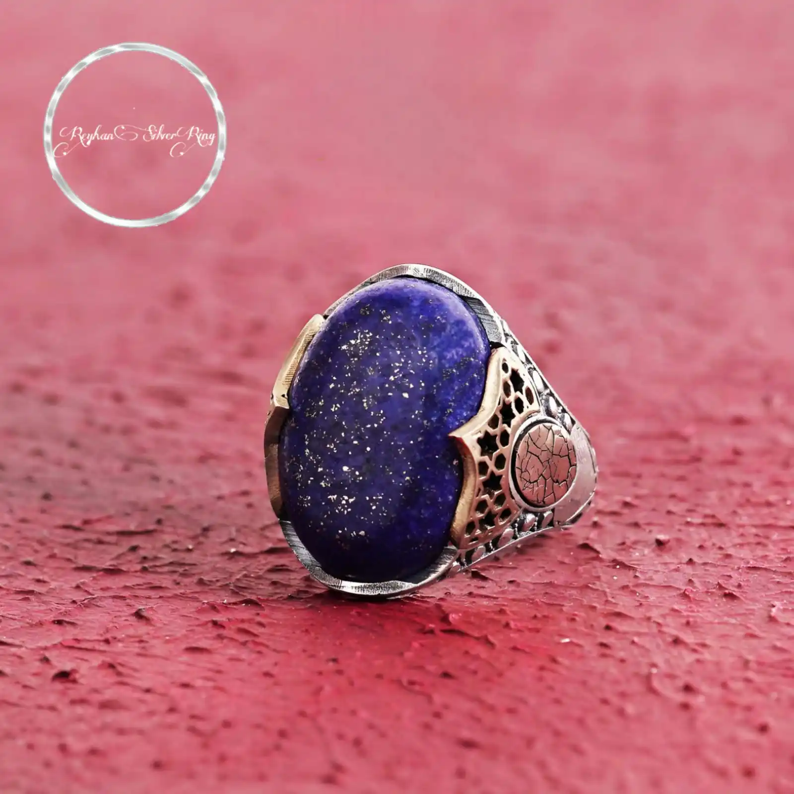 Personalized Silver Ring with Soil Theme and Vibrant Lapis Lazuli Stone-Customizable Nature-inspired Jewelry -Lapis Lazuli Stone