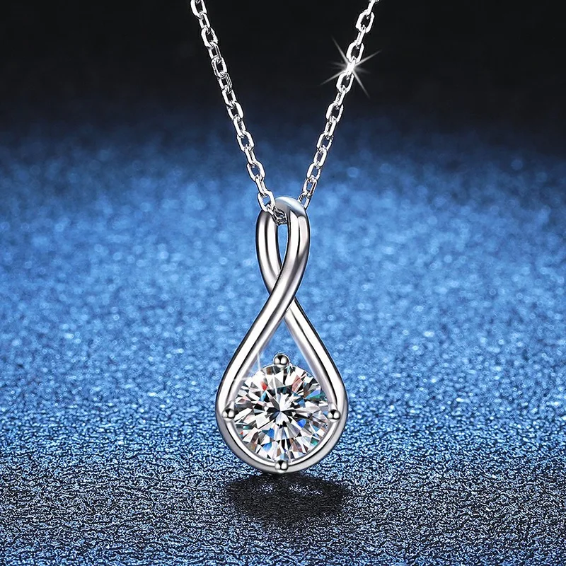

925 Sterling Silver Angel Tear Pendant Necklace 1CT Moissanite Elegant Dainty Collarbone Chain for Women