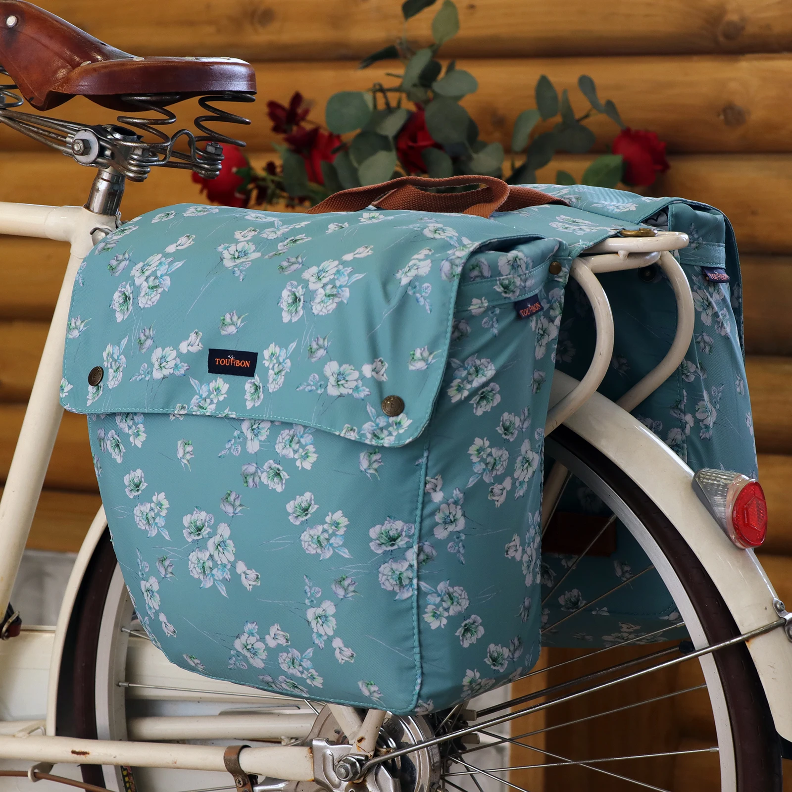 Tourbon Vintage Bike Twins Rear Rack Panniers Bicycle Back Seat Bags Two Luggage Storage Packs with Shoulder Strap Nylon Cycling