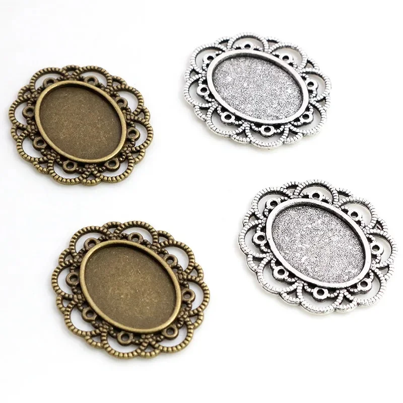 10 sztuk 13x18mm wewnętrzna rozmiar antyczne srebro Plated brązowy kwiatowy styl podstawa z kameą i kaboszonem ustawienia Charms wisiorek naszyjnik ustalenia — zdjęcie 2