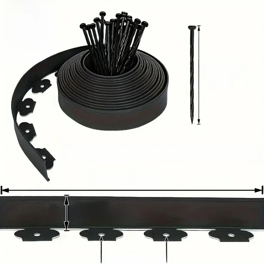 NONE Barrière de jardin fixe de 5M, bordure en plastique pour pelouse, bordure de paysage, Kit de bord de jardin avec 15 pointes d'ancrage, installation facile 3