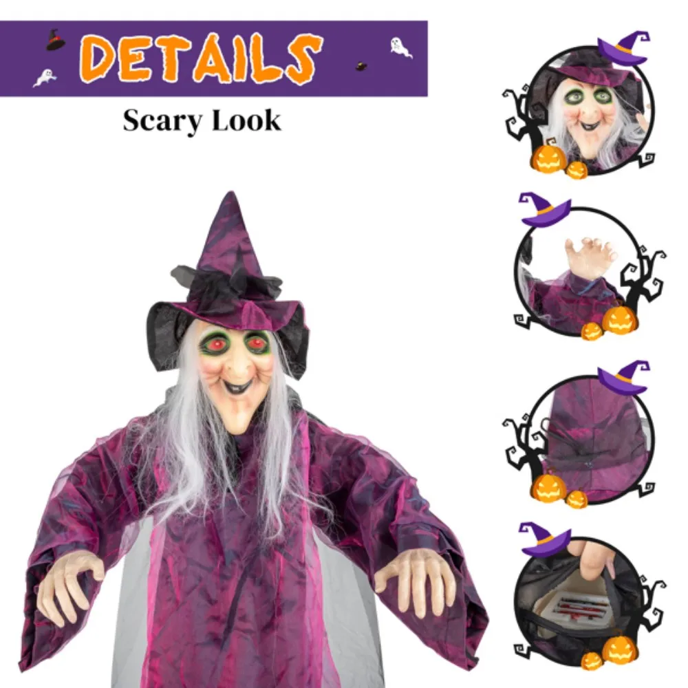 

71in Life Size Hanging Witch Talking Halloween Everyday Decoration or haunted house Built-in sensor with light and sound effects