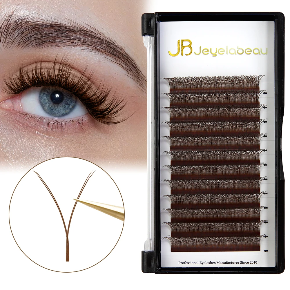 JB Jeyelabeau YY Eyelashes Extensions Brown Individual Fake Lashes Soft Lash Extensions Tow Tips Natural Premade Fans 7-15mm