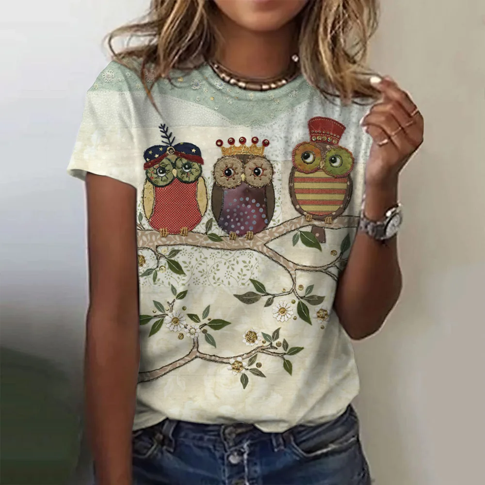 New 3D Owl Printed T Shirts For Women Animals Graphic Short Sleeve Summer Fashion Streetwear Tops Tees Oversize Female Clothing