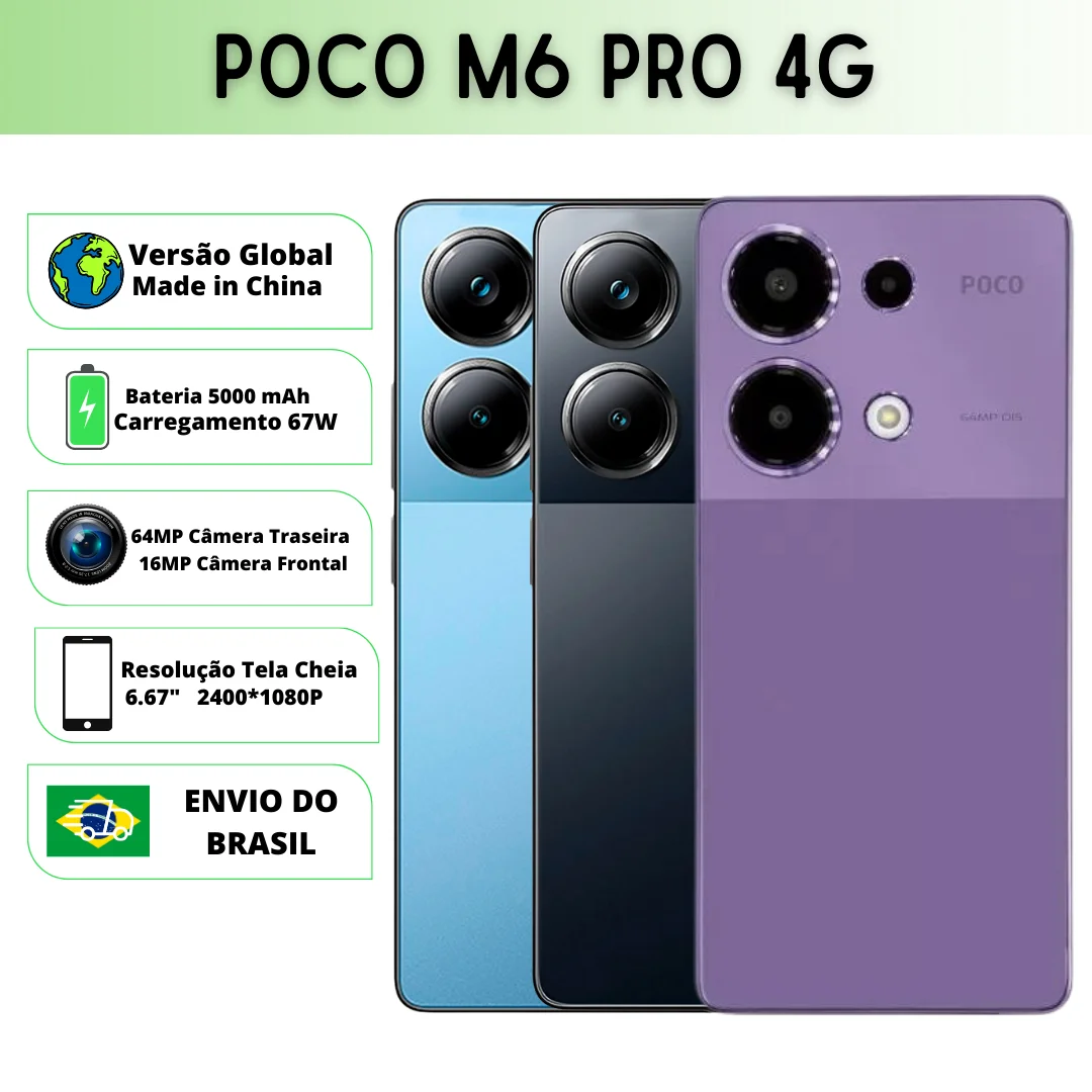 Xiaomi Poco M6 Pro Versão Global | Smartphone 4G , ROM Global , Câmera 64MP , Carregador 67W