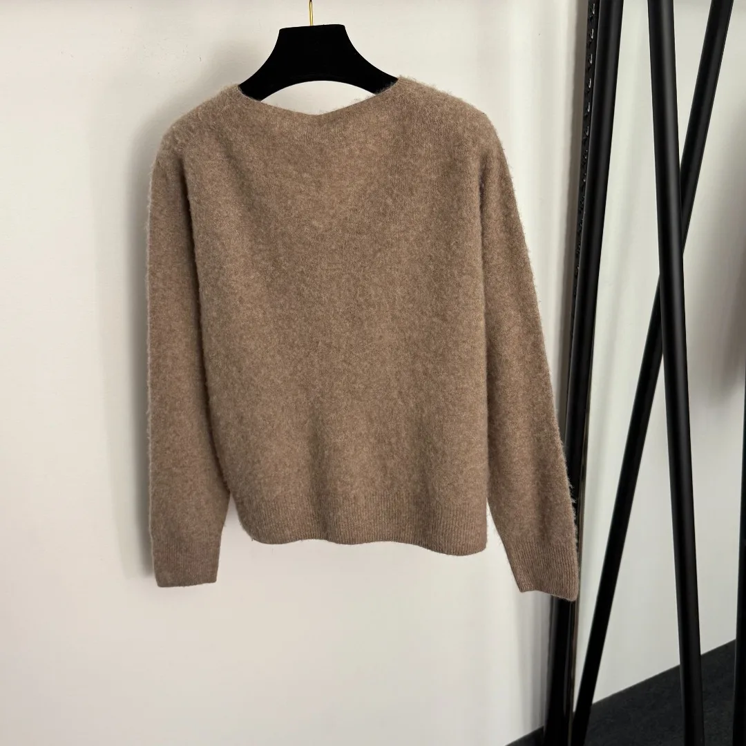 

25 autumn/winter new women's clothing new item pullover knitted V-neck fashionable solid color embroidered pullover sweater