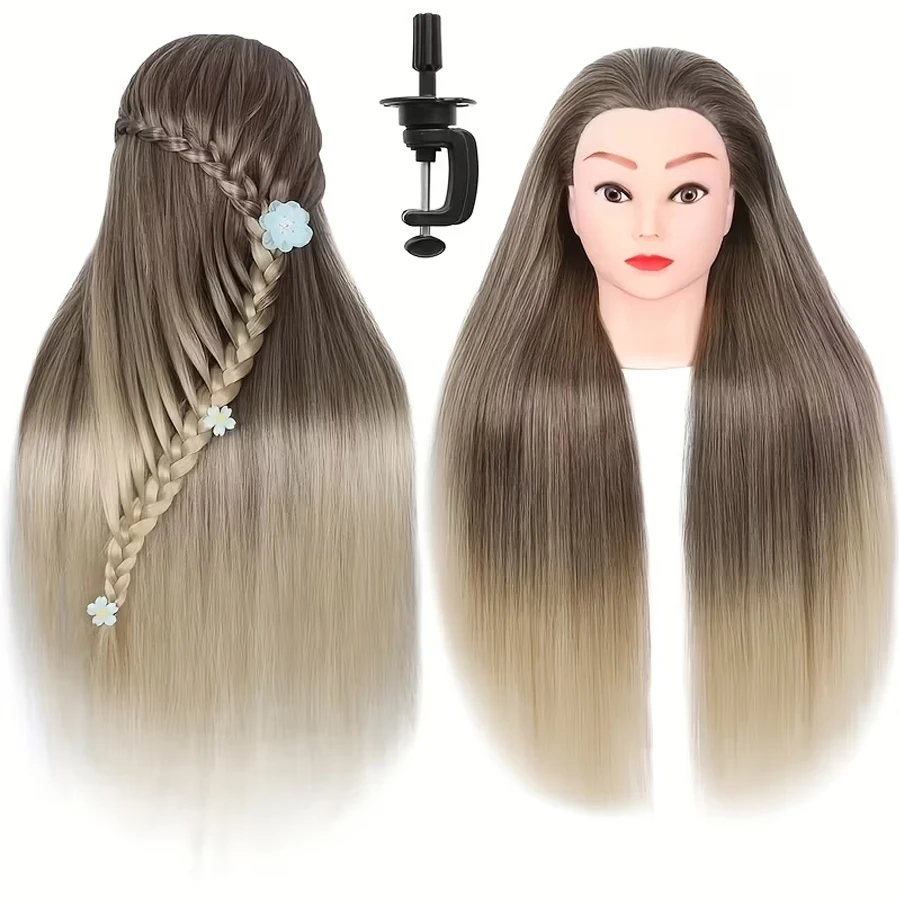 26-インチの合成毛人形ヘッドモデル美容や理髪練習用フェイクヘッド日常使用やヘアスタイル練習に適しています