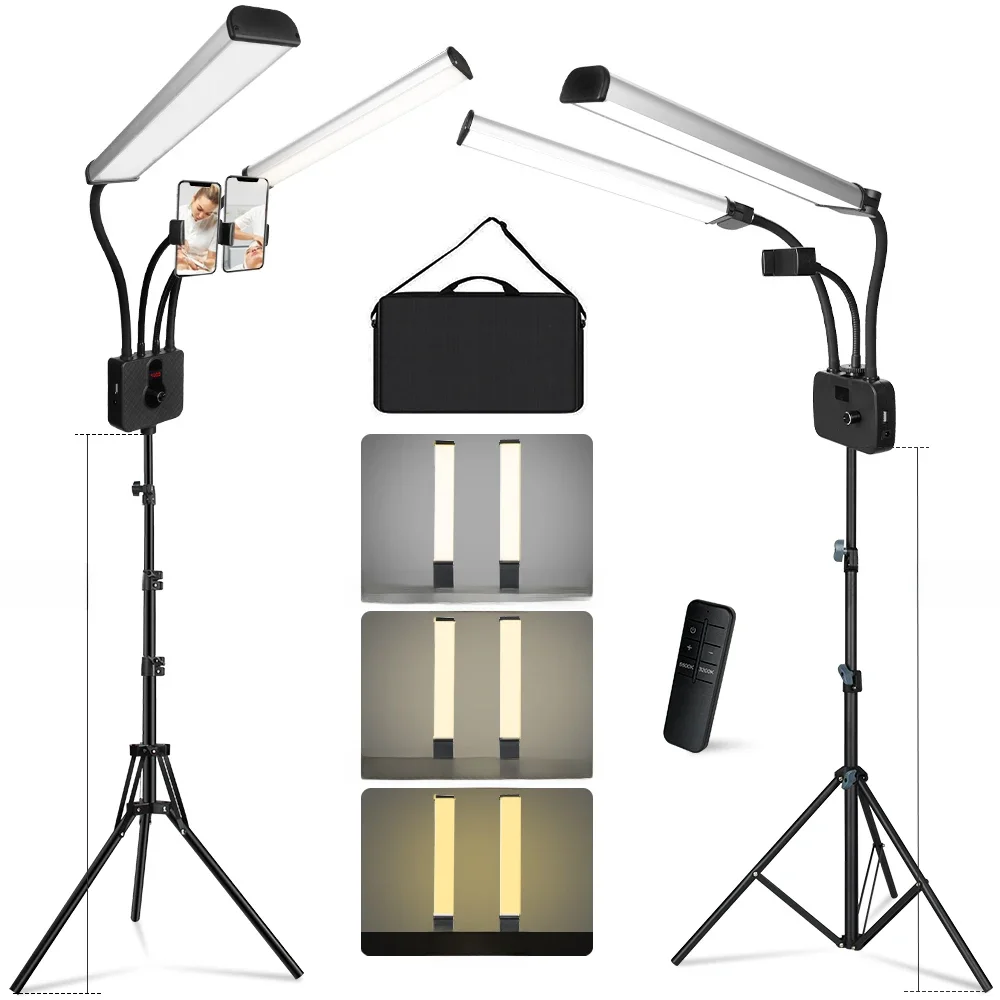 Led Ring Lash Light Double Arms LED Fill Beauty Light z statywem 200 cm do makijażu wideo rzęs fotograficznych selfie oświetlenie — 2